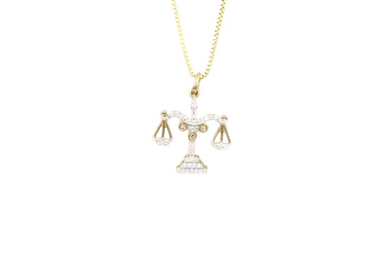 Scales of Justice 10K Gold Diamond Charm 0.15 CTW with 10K Gold Box Chain 16 Inch Set