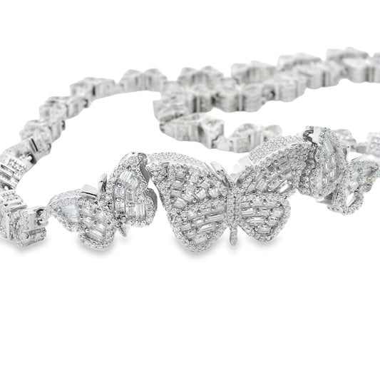 Sterling Silver Moissanite Butterfly Charm Necklace 18 Inches 17.35 CTTW VVS