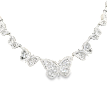 Sterling Silver Moissanite Butterfly Charm Necklace 18 Inches 17.35 CTTW VVS