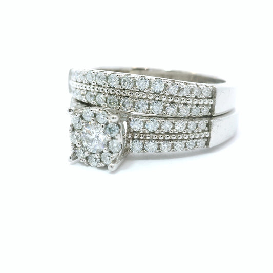 Sterling Silver with Round Brilliant Moissanite Wedding Set CTW 0.85 image 0