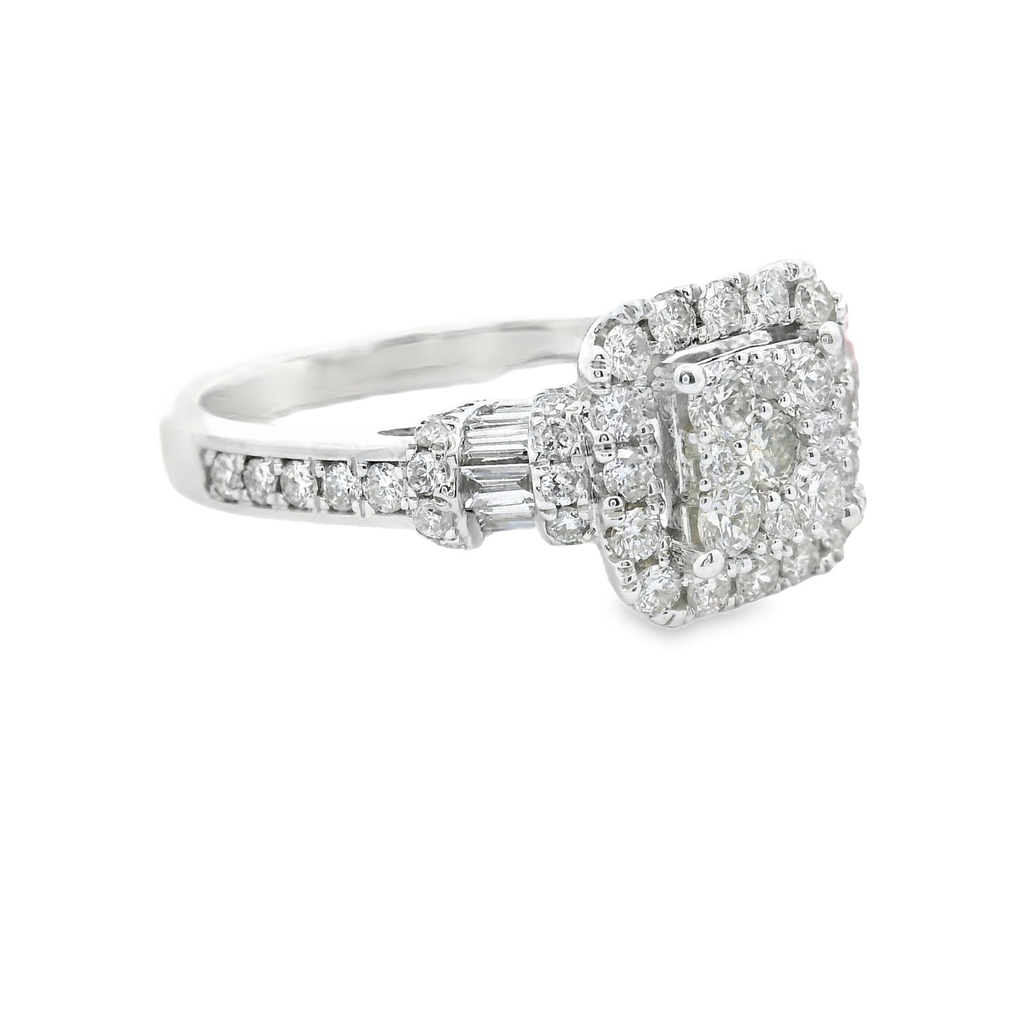 14K White Gold Multi Stone Square Cut Diamonds Ring 1.09 CTTW