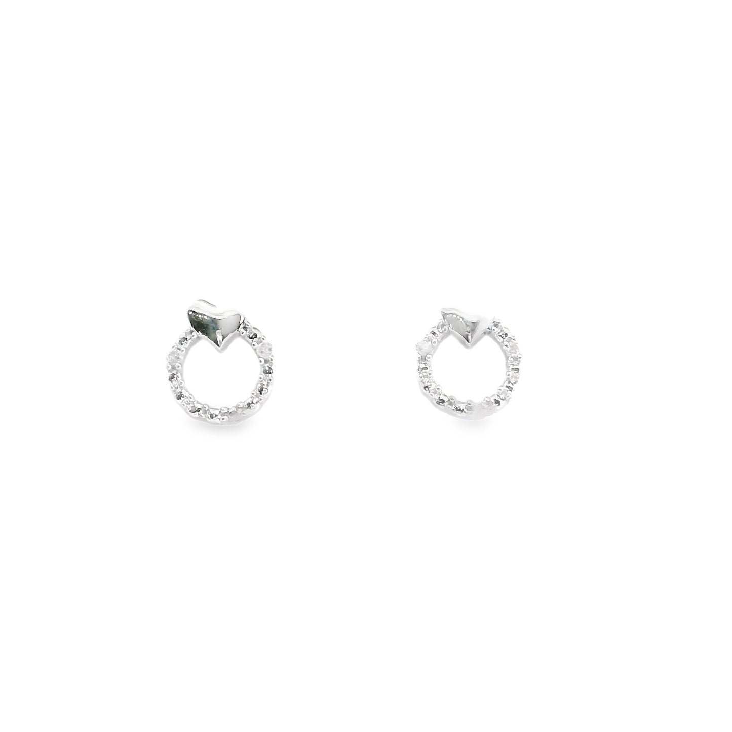 Sterling Silver Diamond Circle Heart Stud Earrings