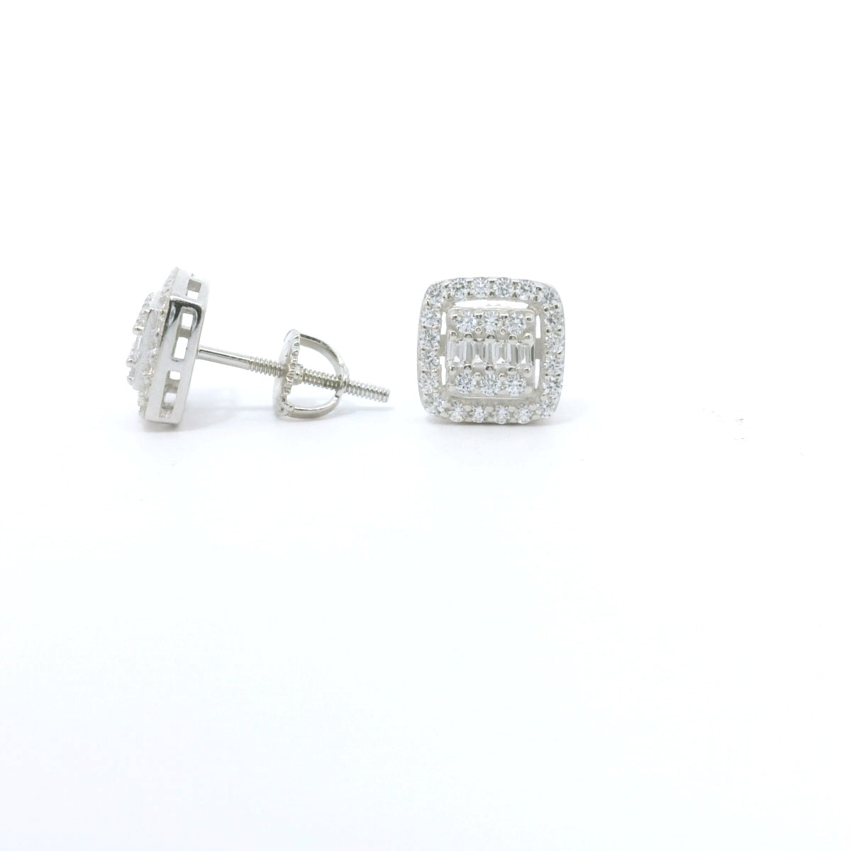 Sterling Siler with Square Cubic Zirconia Screwback image 1