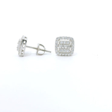 Sterling Siler with Square Cubic Zirconia Screwback image 1