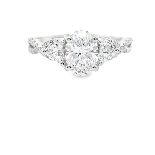 14K White Gold Elegant Twisted Multi Stone Brilliant Round Cut Lab Diamond Ring 1.52 CTTW