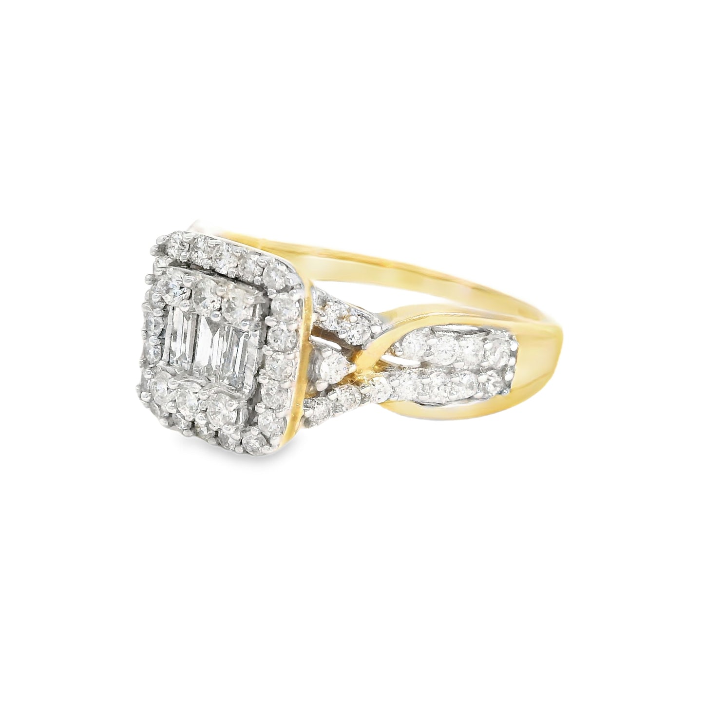 14K Yellow Gold Multistone Fancy Square Cut Diamond Ring 0.78 CTTW