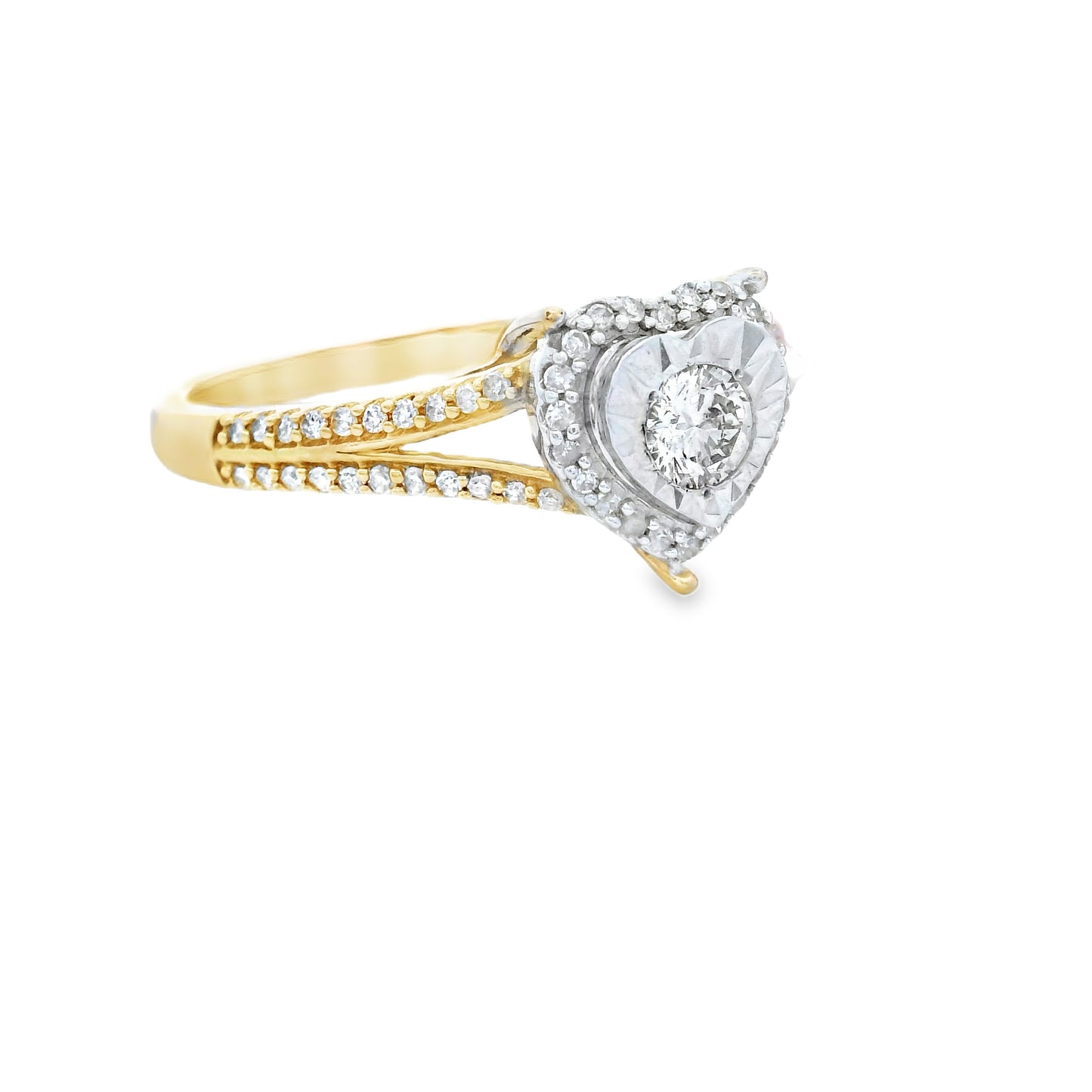 10K Yellow Gold Multistone Ring with Fancy Heart-Shaped Diamond 0.33 CTTW