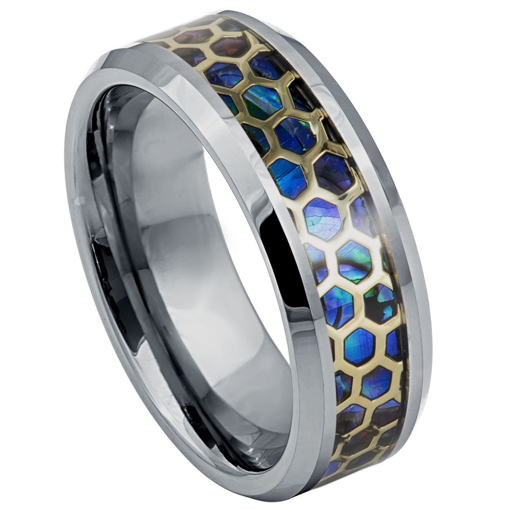 Tungsten Carbide Honey Comb Ion Plated Ring 8mm