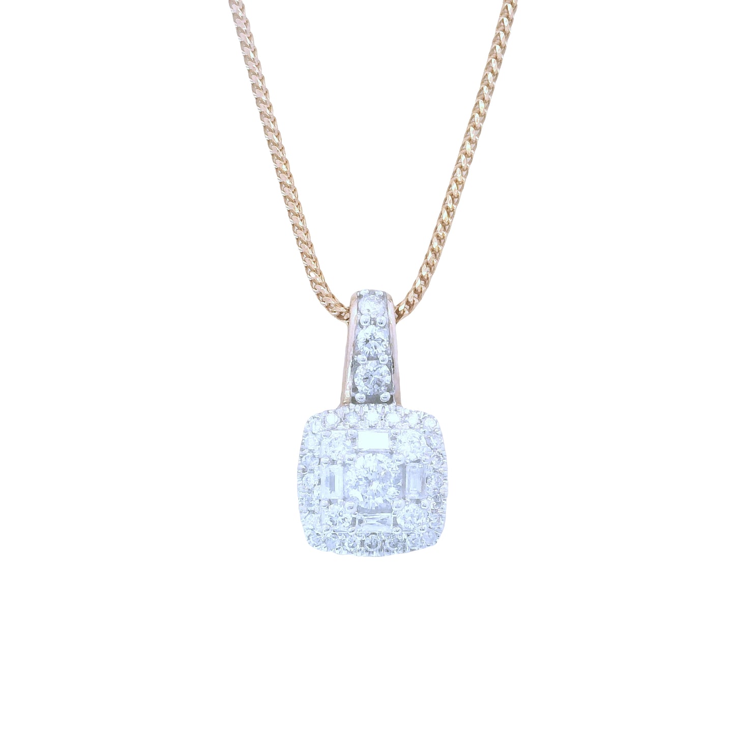 10K Rose Gold Elegant Rounded-Square Diamond Charm 18 Inch Necklace Set 0.20 CTTW