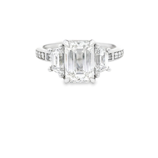 14K Gold Multistone Tri Emerald Cut Lab Diamond 2.95 CTTW
