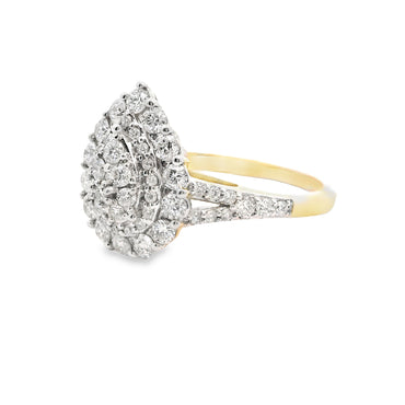 14K White Gold Multistone Pear Halo with Round Cut Diamond Ring 0.96 CTTW
