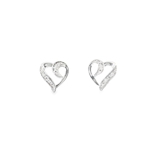 Sterling Silver Heart-Shaped Diamond Earrings