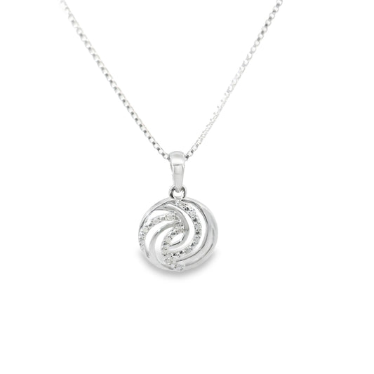 Sterling Silver Infinity Swirl Charm 18 Inch Necklace with Round Cut Diamonds