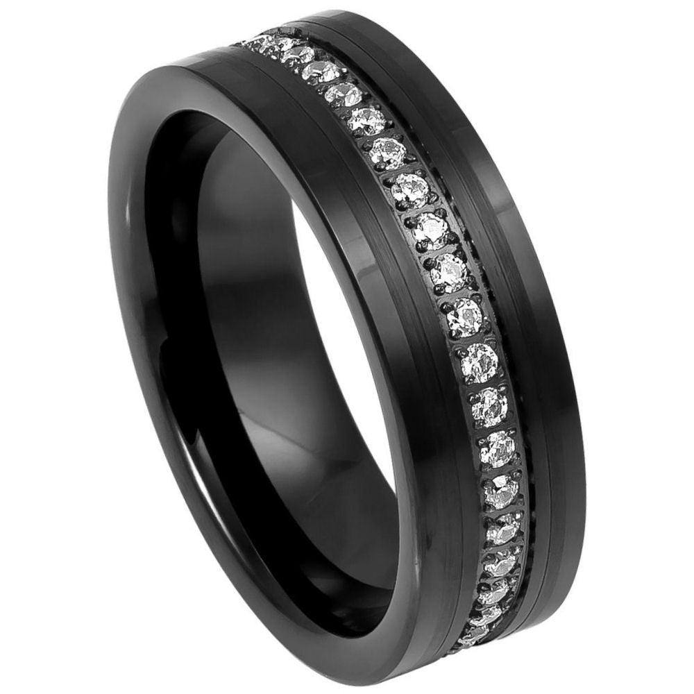 Tungsten Carbide Eternity White Cubic Zirconia Ring 8mm