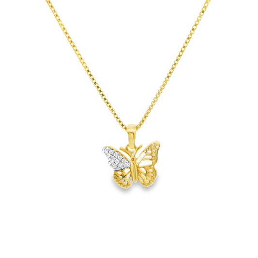 Sterling Silver 18 Inch Necklace Set with Elegant Mini Butterfly Diamond Charm