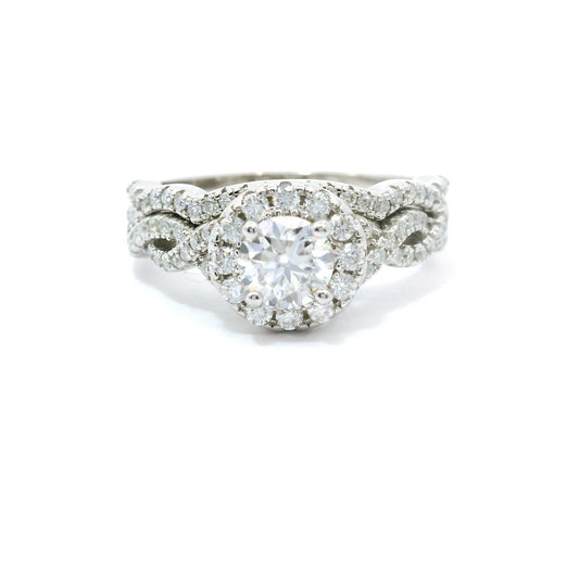 Sterling Silver with Round Brilliant Moissanite Wedding Set CTW 1.25 image 0