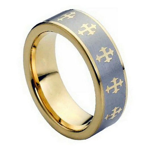 Tungsten Carbide Cross Engraved Ring 8mm