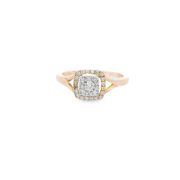10K Rose Gold Square Halo Ring with Cushion Cut Diamond .20 CTW