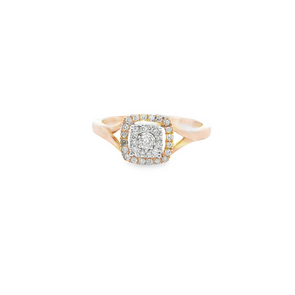 10K Rose Gold Square Halo Ring with Cushion Cut Diamond .20 CTW