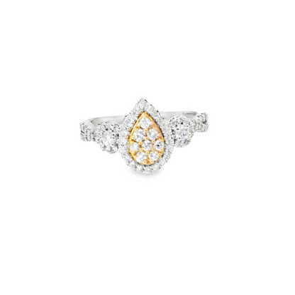 14K White Gold with Rose Gold Center Pear Cluster Diamond Ring 0.53 CTW