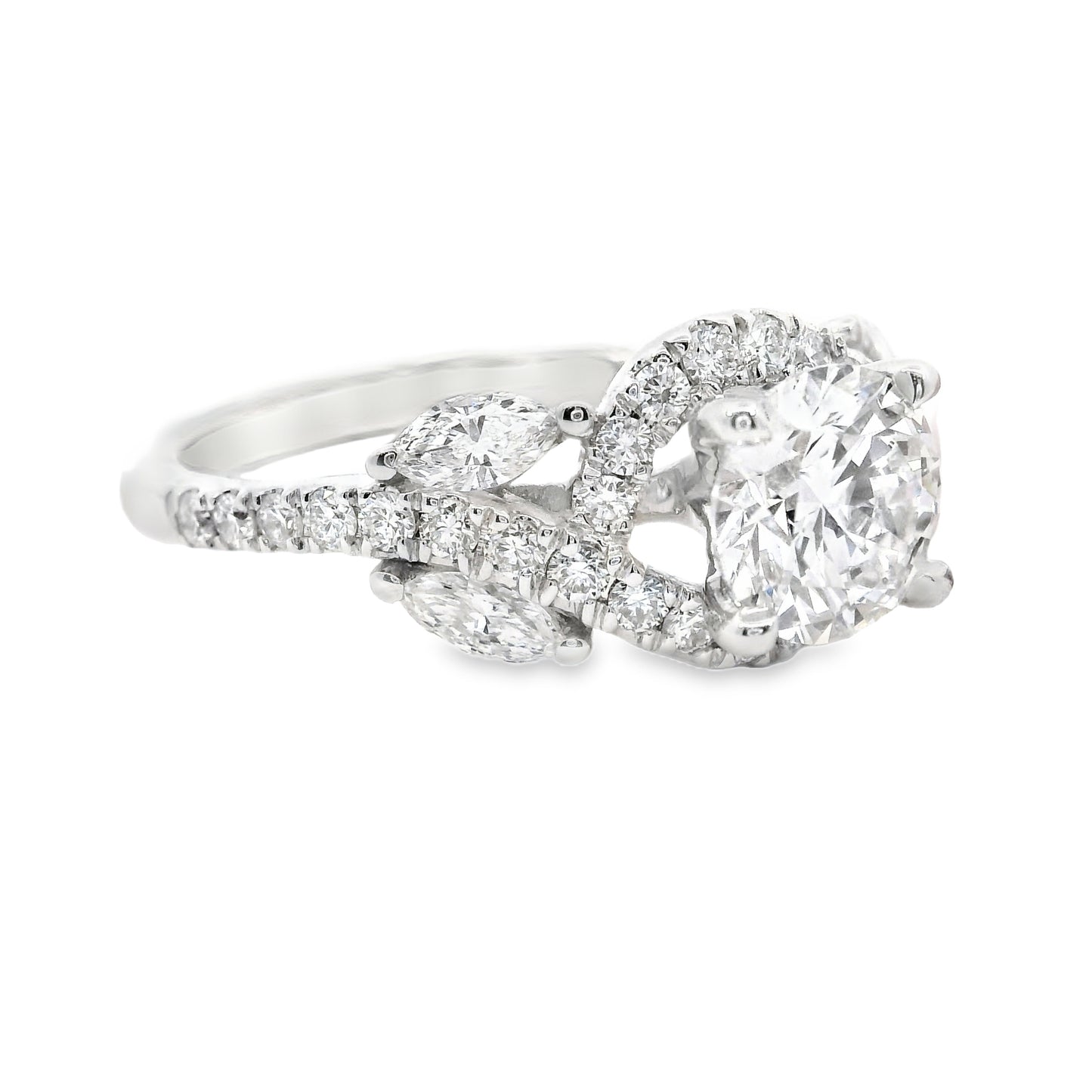 14K Elegant Leaf Multistone Round Brilliant Cut Lab Diamond Ring 1.70 CTTW