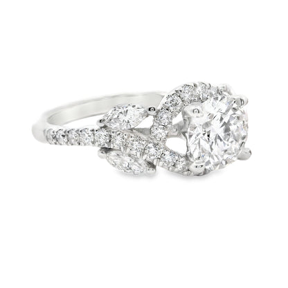 14K Elegant Leaf Multistone Round Brilliant Cut Lab Diamond Ring 1.70 CTTW