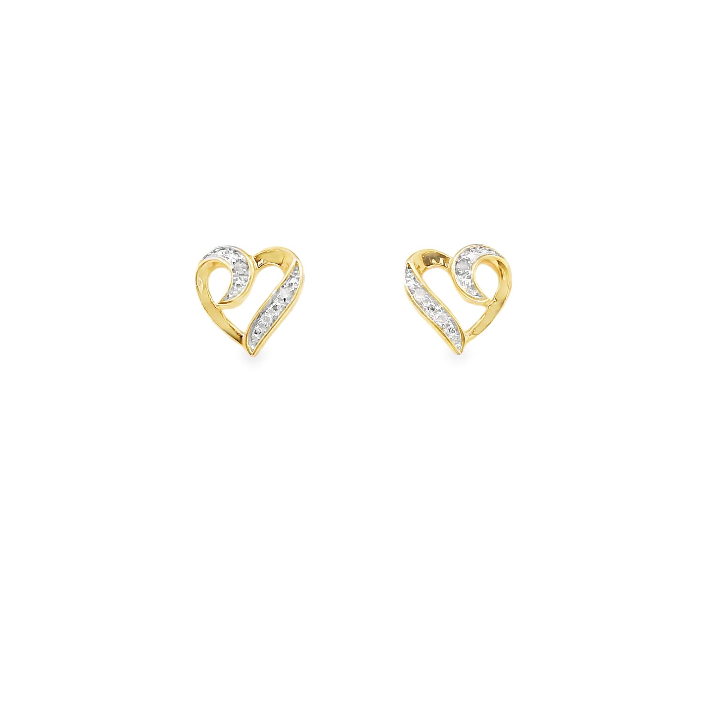 Sterling Silver Gold-Plated Heart Stud Earrings with Diamonds