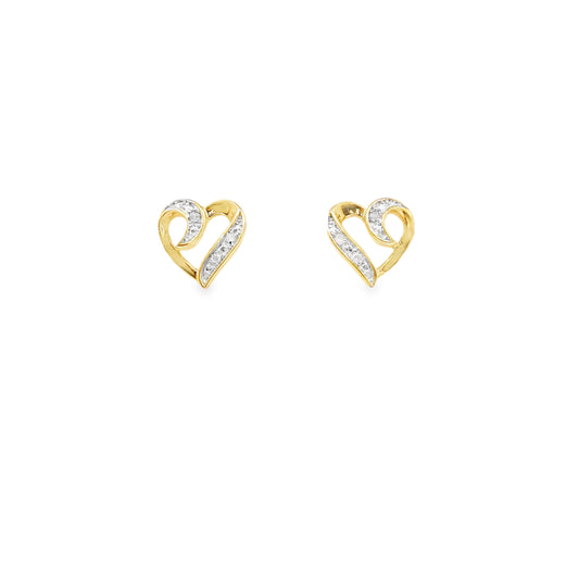 Sterling Silver Gold-Plated Heart Stud Earrings with Diamonds