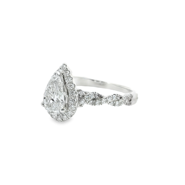 14k White Gold Pear Cut Engagement Ring Lab Diamond VS 1.59/C 1.01 CT