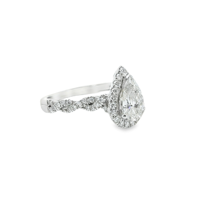 14k White Gold Pear Cut Engagement Ring Lab Diamond VS 1.59/C 1.01 CT