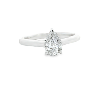 14K White Gold Solitaire Ring with Pear-Shaped Brilliant Lab Diamond .75 CT
