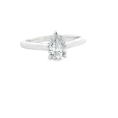 14K White Gold Solitaire Ring with Pear-Shaped Brilliant Lab Diamond .75 CT