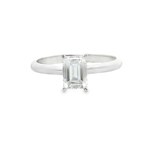 14K White Gold Solitaire Ring with Emerald Cut Lab Diamond 1.00 CT