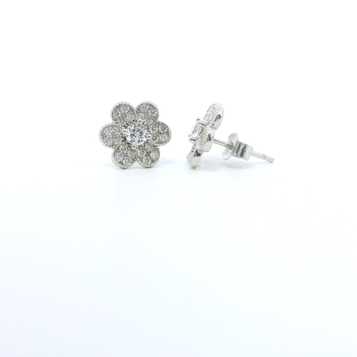 Sterling Silver with Flower Cubic Zirconia Earrings image 2
