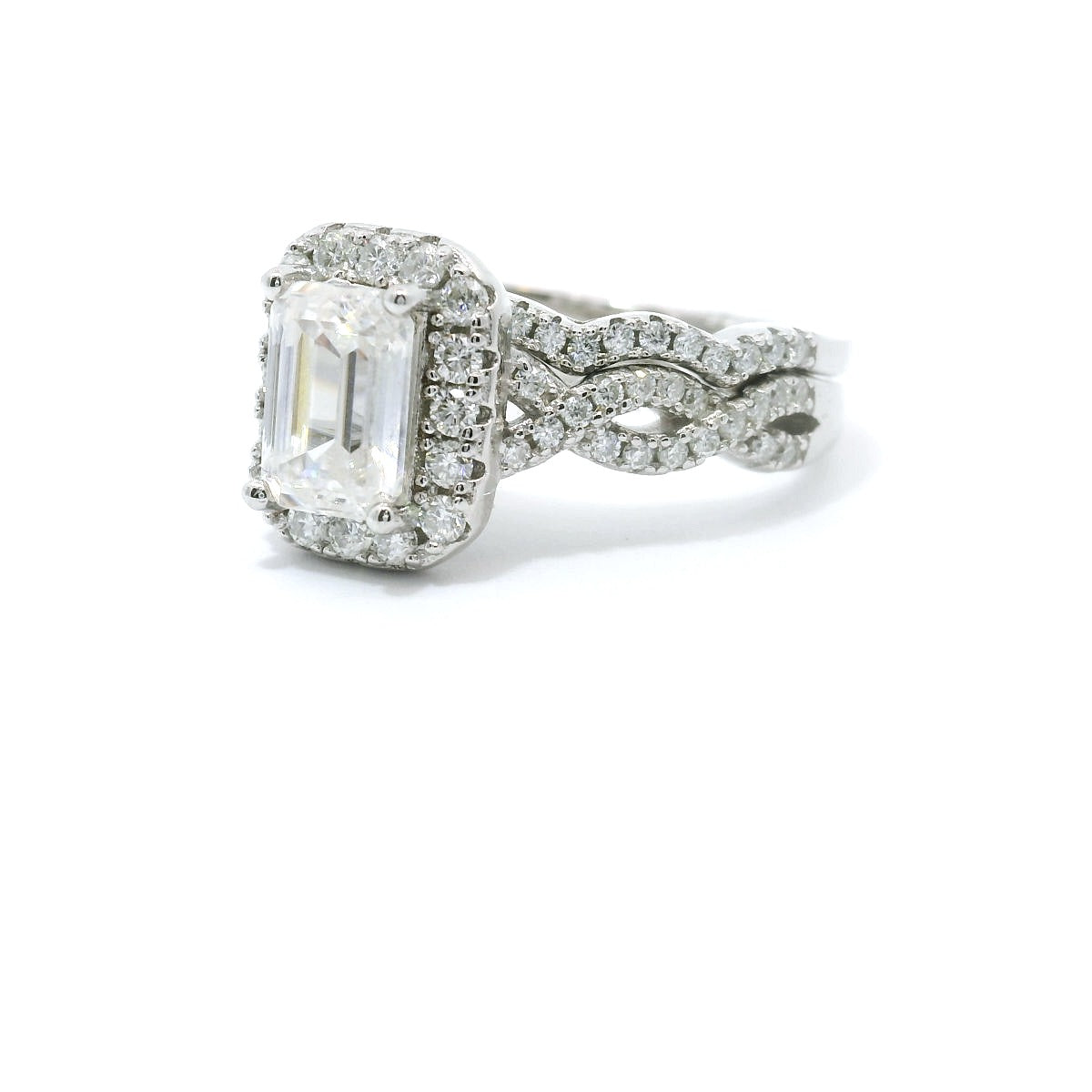 Sterling Silver with Emerald Cut Moissanite Wedding Set CTW 1.50 image 2