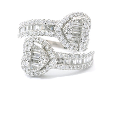 Sterling Silver with Heart Dual Moissanite Ring CTW 1.57 image 0