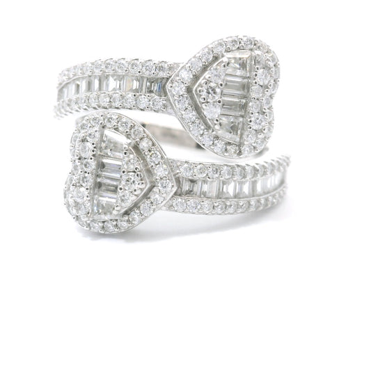 Sterling Silver with Heart Dual Moissanite Ring CTW 1.57 image 0