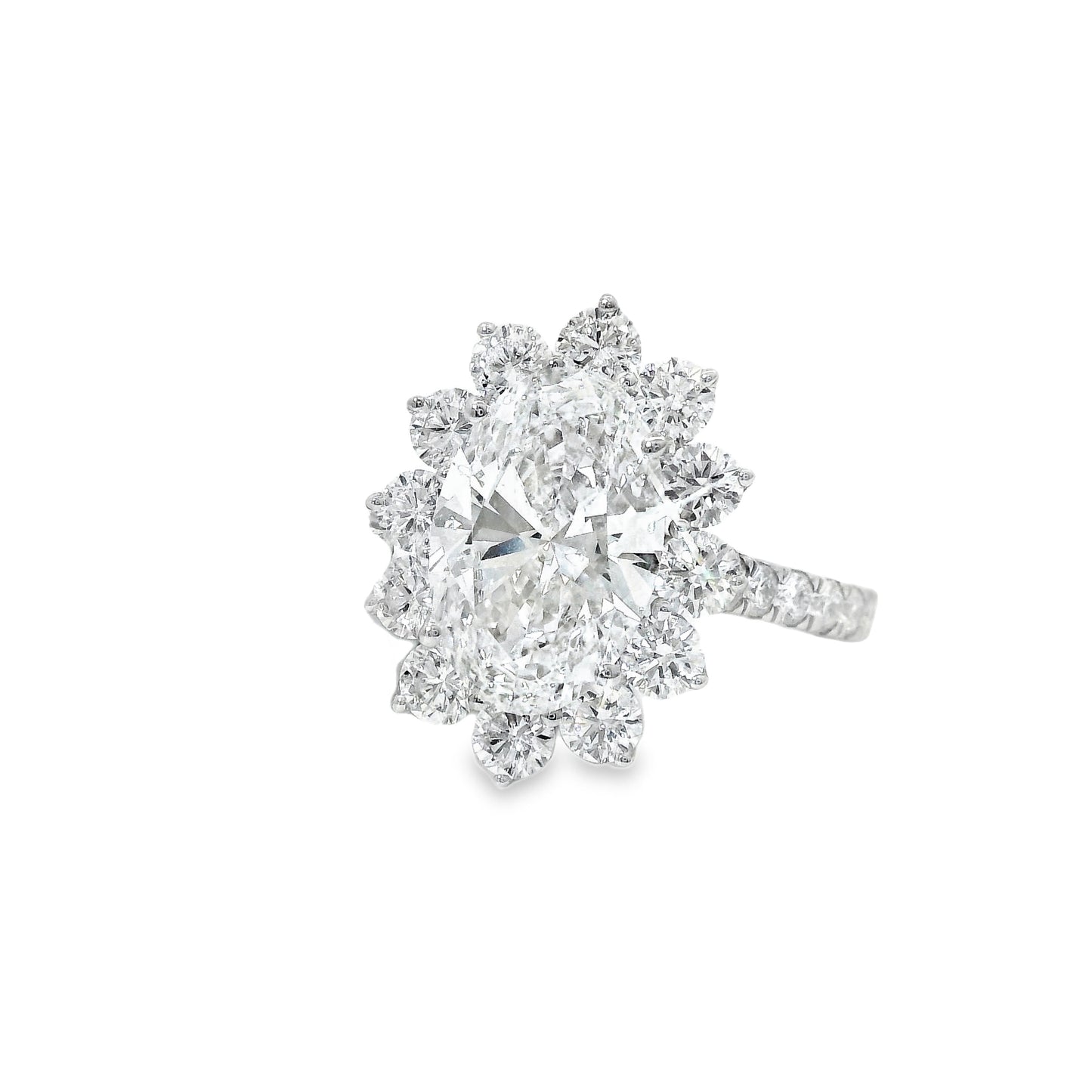 14K White Gold Cocktail Oval Cut Lab Diamond Ring 4.68 CTTW VS