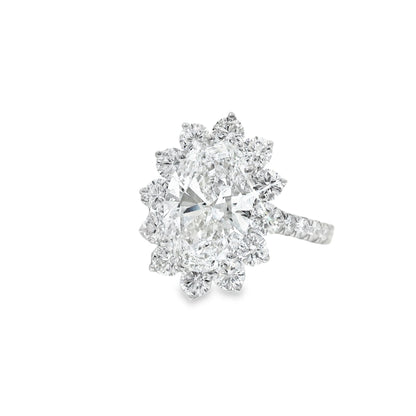 14K White Gold Cocktail Oval Cut Lab Diamond Ring 4.68 CTTW VS
