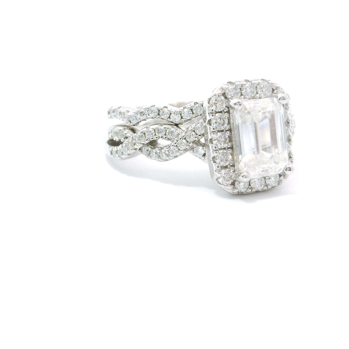 Sterling Silver with Emerald Cut Moissanite Wedding Set CTW 1.50 image 1