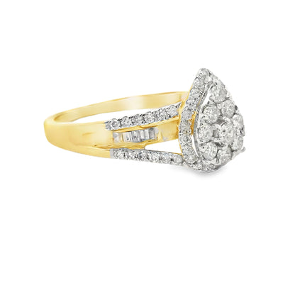 14K Yellow Gold Multistone Trinity Pear Cluster Diamond Ring 0.50 CTTW
