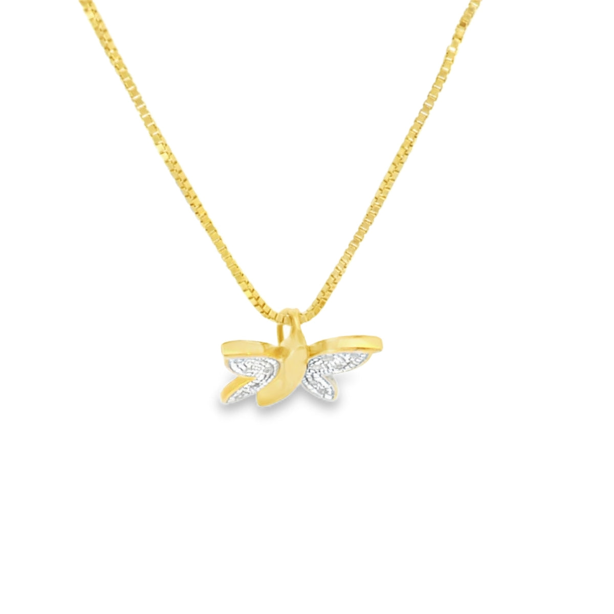 Sterling Silver Gold-Plated  Elegant Butterfly Charm 18 Inch Necklace with Round Cut Diamond Set