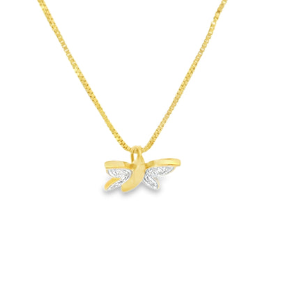Sterling Silver Gold-Plated  Elegant Butterfly Charm 18 Inch Necklace with Round Cut Diamond Set