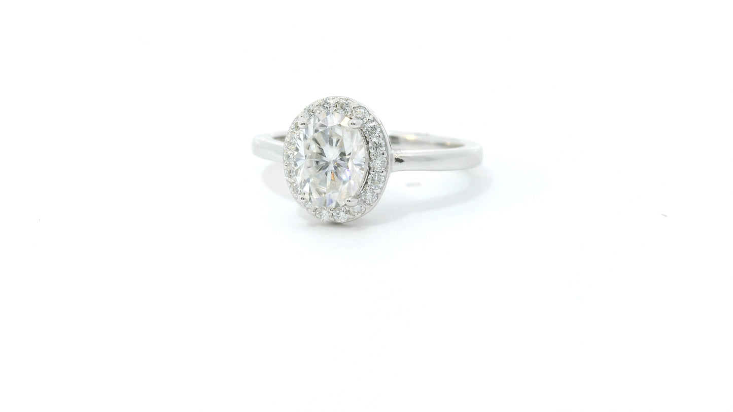 Sterling Silver with Oval Brilliant Halo Moissanite CTW 1.50 Promise Ring image 1