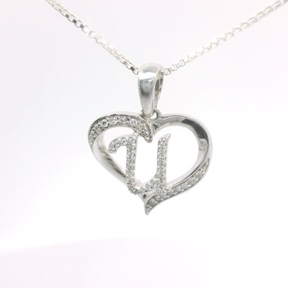 Sterling Silver Necklace with Elegant Heart Initial Diamond Pendent image 1