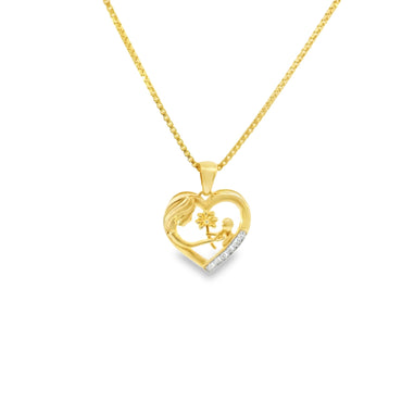 Sterling Silver Mother & Child Diamonds Charm 18 Inch Necklace