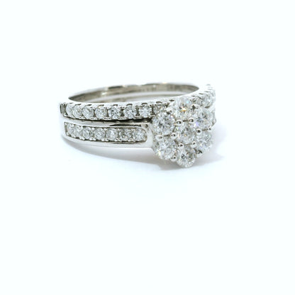 Sterling Silver with Flower Promise Ring Moissanite Set CTW .85 image 2