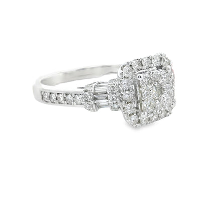 14K White Gold Multi Stone Square Cut Diamonds Ring 1.09 CTTW