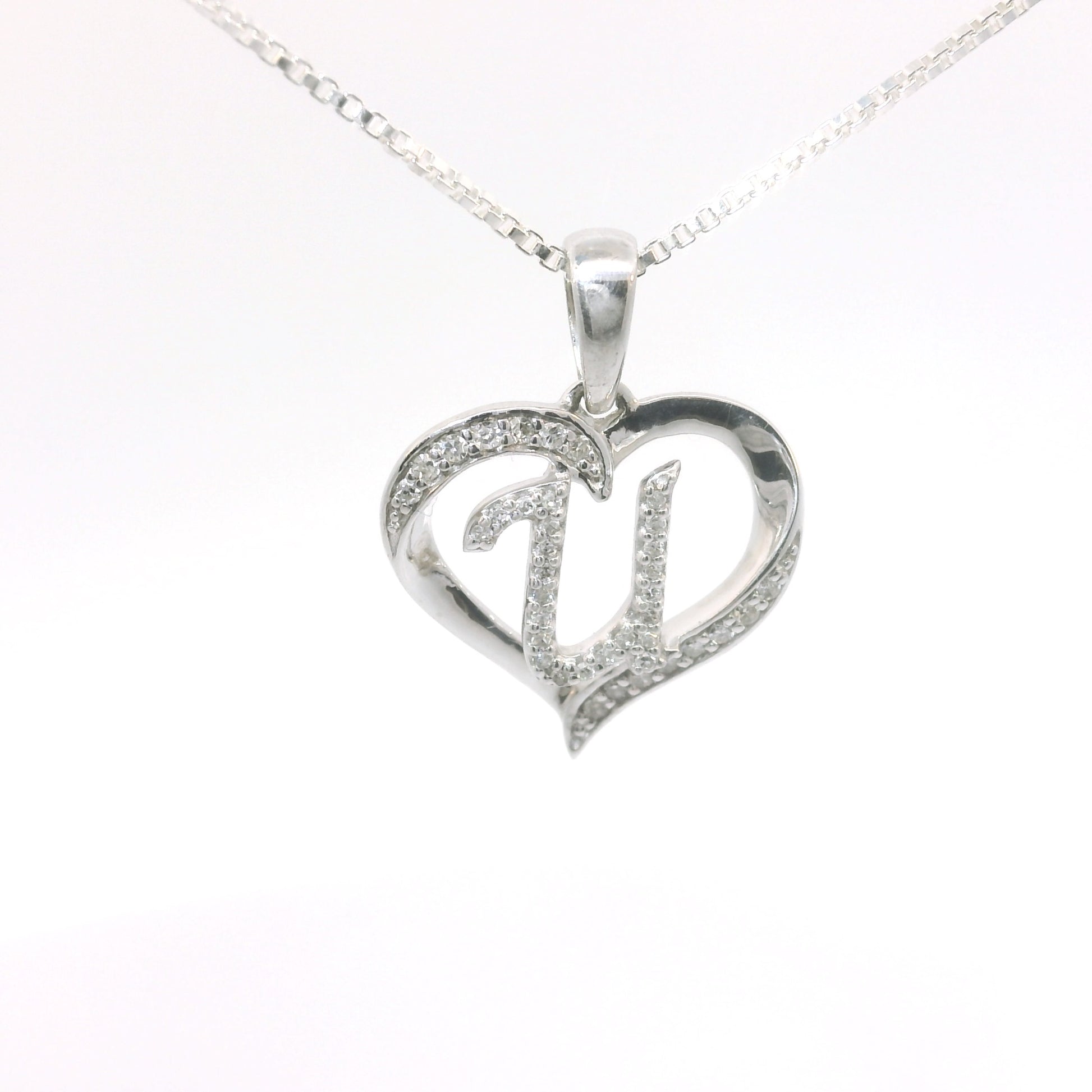 Sterling Silver Necklace with Elegant Heart Initial Diamond Pendent image 2