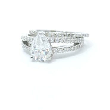 Sterling Silver with Pear Moissanite Bridal Set CTW 2.04 image 1